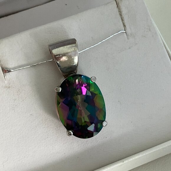 Natural Mystic Topaz, Real 14k White gold pendant. - Picture 12 of 12